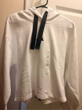 Adidas White Hoodie with Black Drawstrings